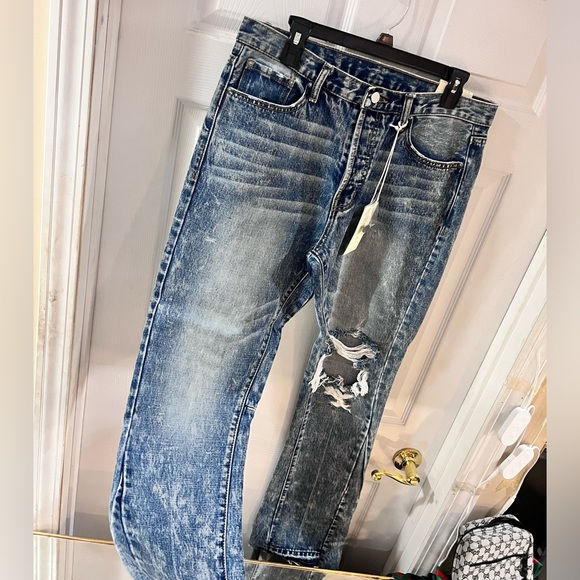 MNML Flare Blue Denim Jeans Distressed - Picture 2 of 13